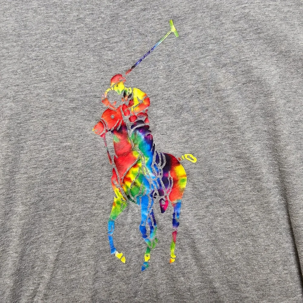 Polo Ralph Lauren Mens Heather Grey Rainbow‎ Tie Dye Big Pony T-Shirt Large
